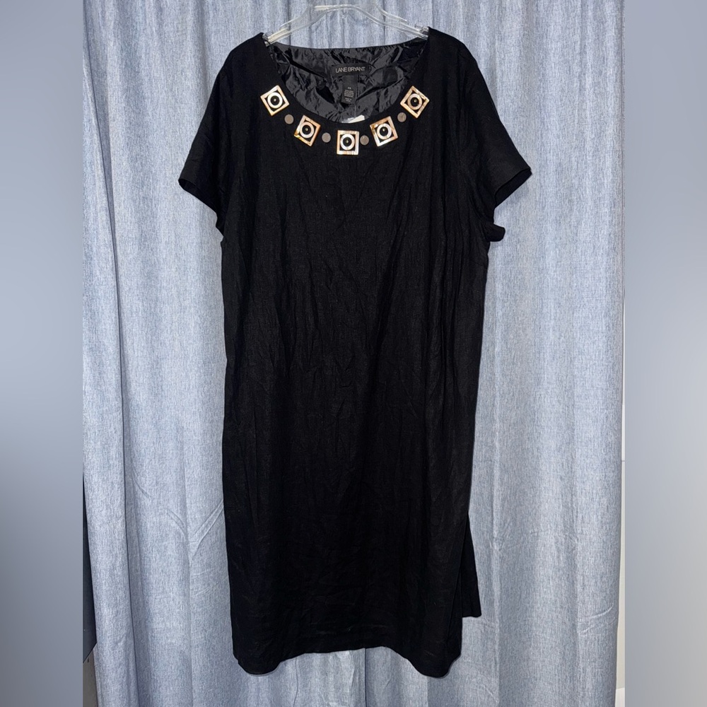 Lane Bryant Black Dress with Geometric Shell Neckline 28 NWT